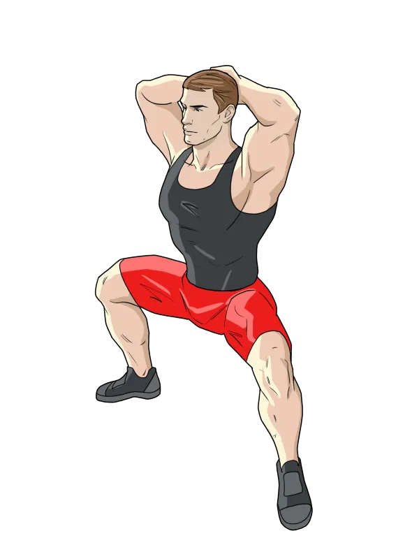 Упражнение Приседания Сумо: вид со стороны во время выполнения