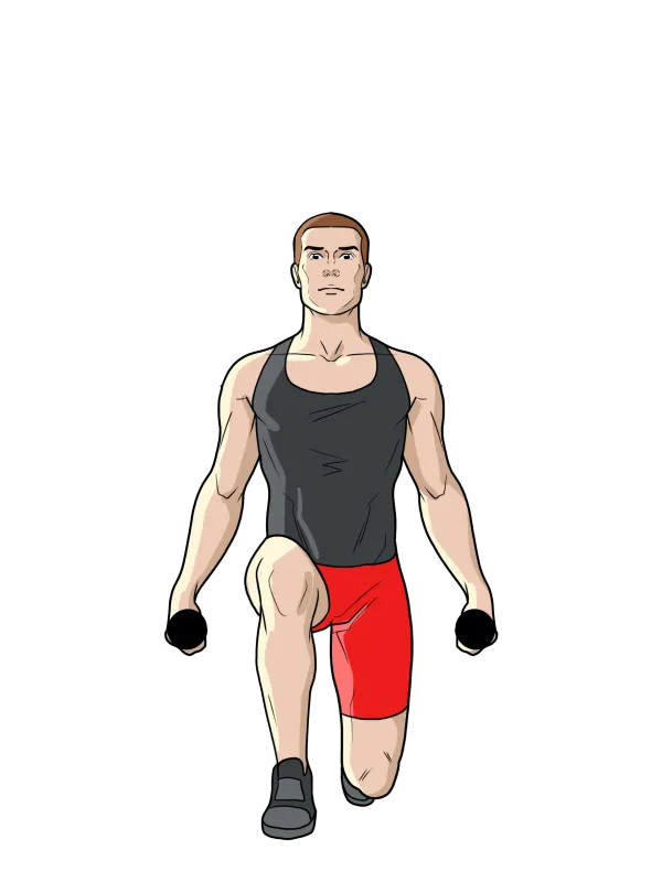 Упражнение Выпады вперед: вид со стороны во время выполнения