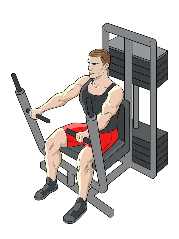 Упражнение Жим в тренажере от груди: вид со стороны во время выполнения